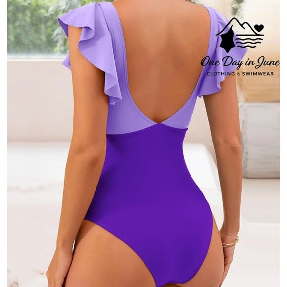 B2Prity Plus Size Cut Out Ruffle Shoulder One Piece Swimsuit Size 2XL - Picture 2 of 7